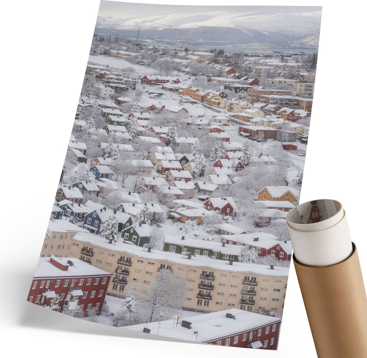 Coloray Polycanvas Wandposter - Winterlandschap, Fotografie - 210 x 297 mm - Wit Design - Rechthoek - Wandkunstwerk - Woonkamer, Slaapkamer, Kantoor - Klassiek