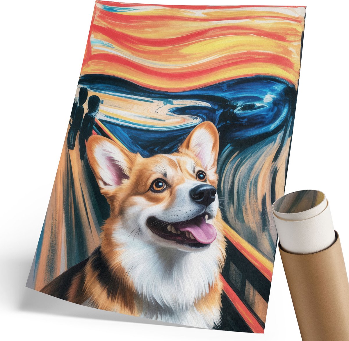 Coloray Polycanvas Wandposter - De Schreeuw En De Hond, Schilderen - 210 x 297 mm - Geel Poster - Rechthoek - Muurkunst - Woonkamer, Slaapkamer, Kantoor - Popcultuur