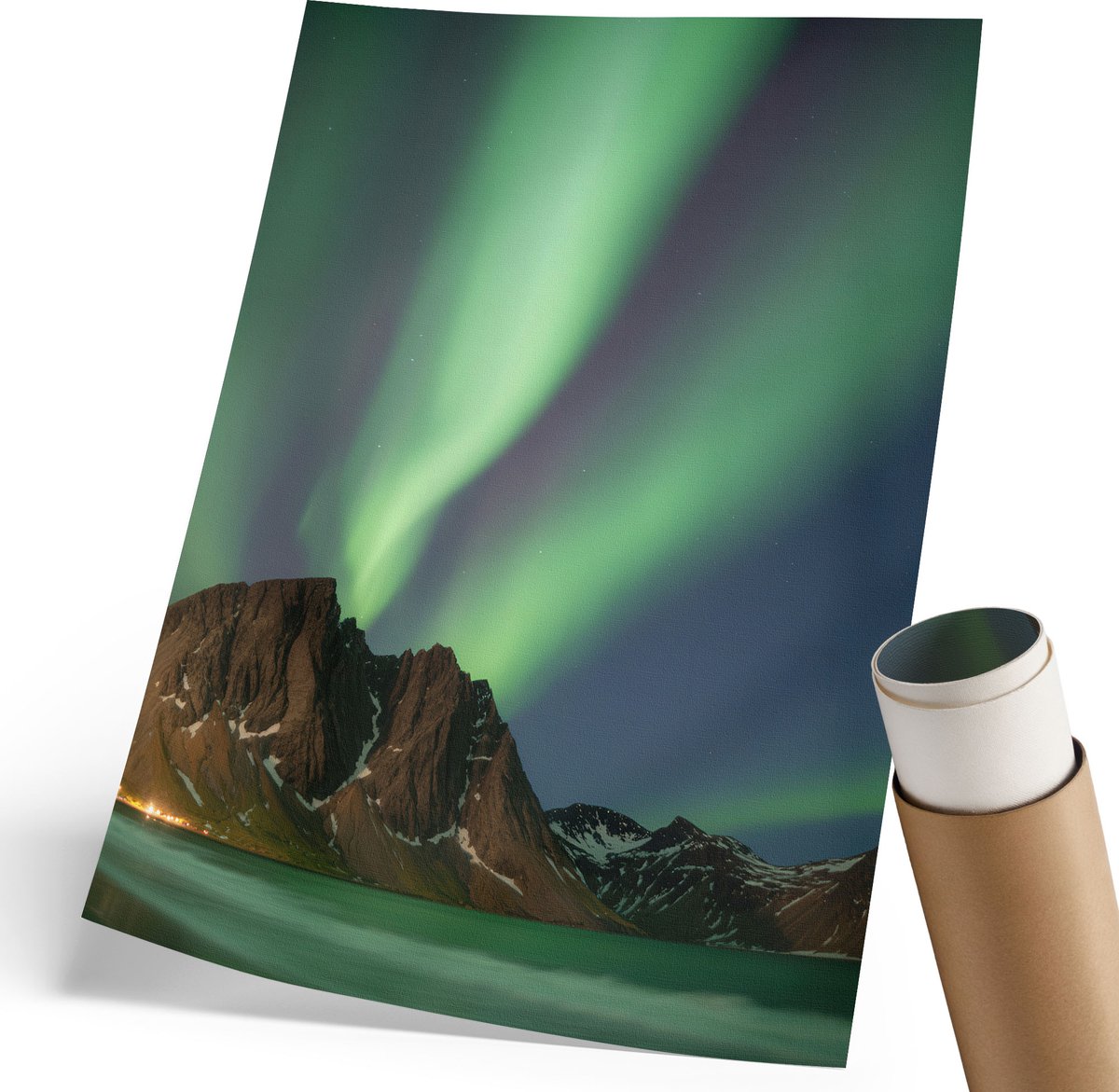 Coloray Polycanvas Poster - Noorderlicht, Fotografie - 210 x 297 mm - Groen Motief - Rechthoek - Wandkunst - Woonkamer, Slaapkamer, Kantoor - Modern