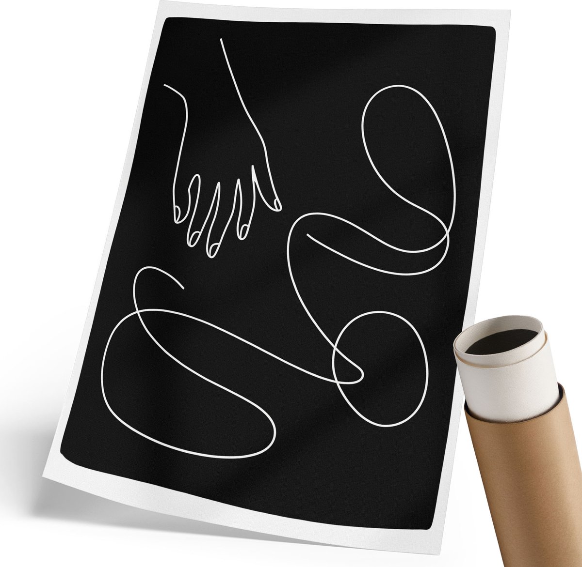 Coloray Polycanvas Wandposter - Abstracte Lijnen, Lijntekening - 210 x 297 mm - Zwart-wit Wandposter - Rechthoek - Interieurdecoratie - Woonkamer, Slaapkamer, Kantoor - Minimalist