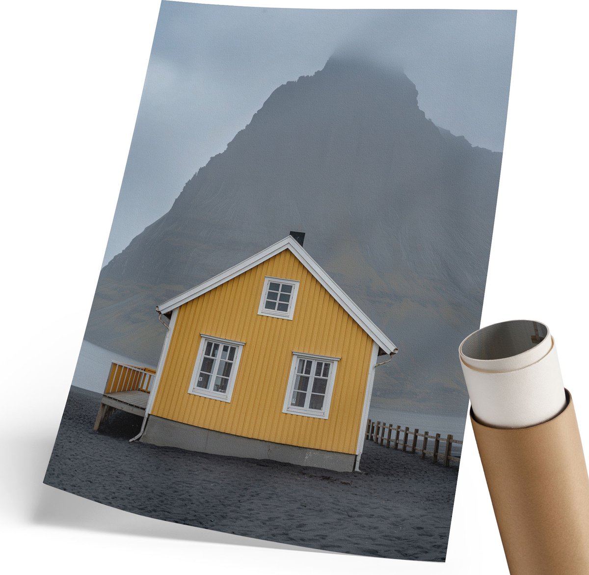 Coloray Canvas Poster Polycanvas - Geel Huis, Fotografie - 210 x 297 mm - Geel Poster - Rechthoek - Wandkunst - Woonkamer, Slaapkamer, Kantoor - Klassiek