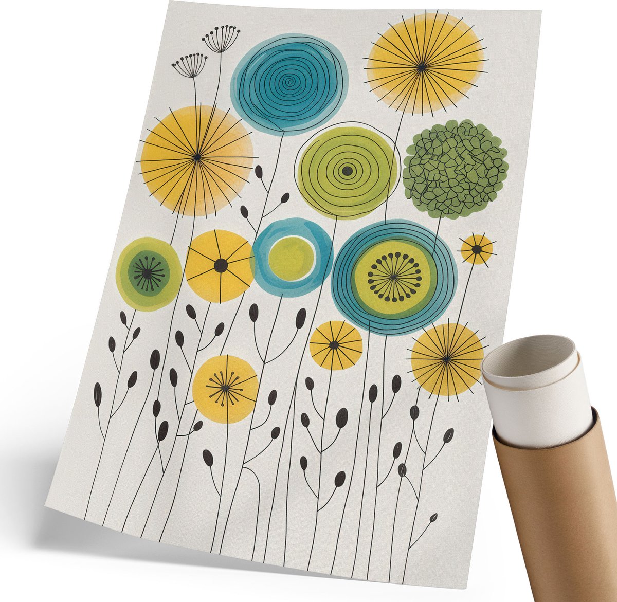Coloray Polycanvas Wandposter - Bloemenontwerp, Illustratie - 210 x 297 mm - Geel Poster - Rechthoek - Wandkunstwerk - Woonkamer, Slaapkamer, Kantoor - Decoratief
