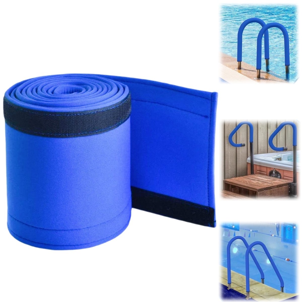 Leuninghoezen – Zwembadleuning hoes – Antislipgrip voor metalen stangen – Zwembadtrapstangen hittebestendige hoes – Zwembadleuningen accessoire – Klittenbandsluiting – Geschikt voor zwembadtrapstangen, leuning handrail (180 x 18 cm – Blauw)