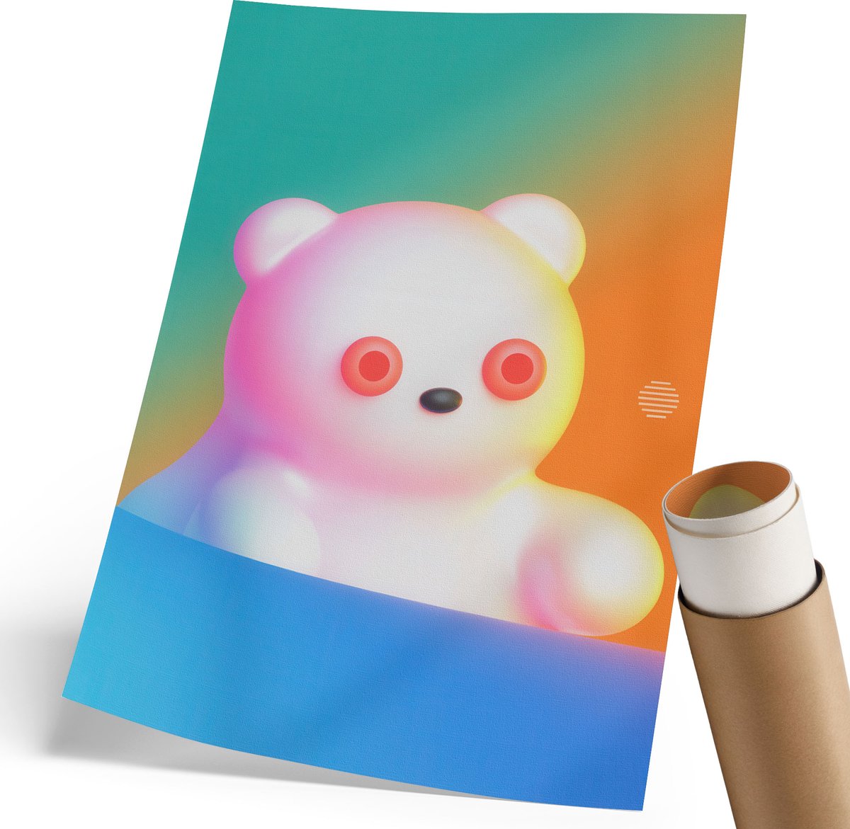 Coloray Polycanvas Wandposter - Kleurrijke Teddybeer, Illustratie - 210 x 297 mm - Turkoois Kunst - Rechthoek - Wandkunstwerk - Woonkamer, Slaapkamer, Kantoor - Expressief