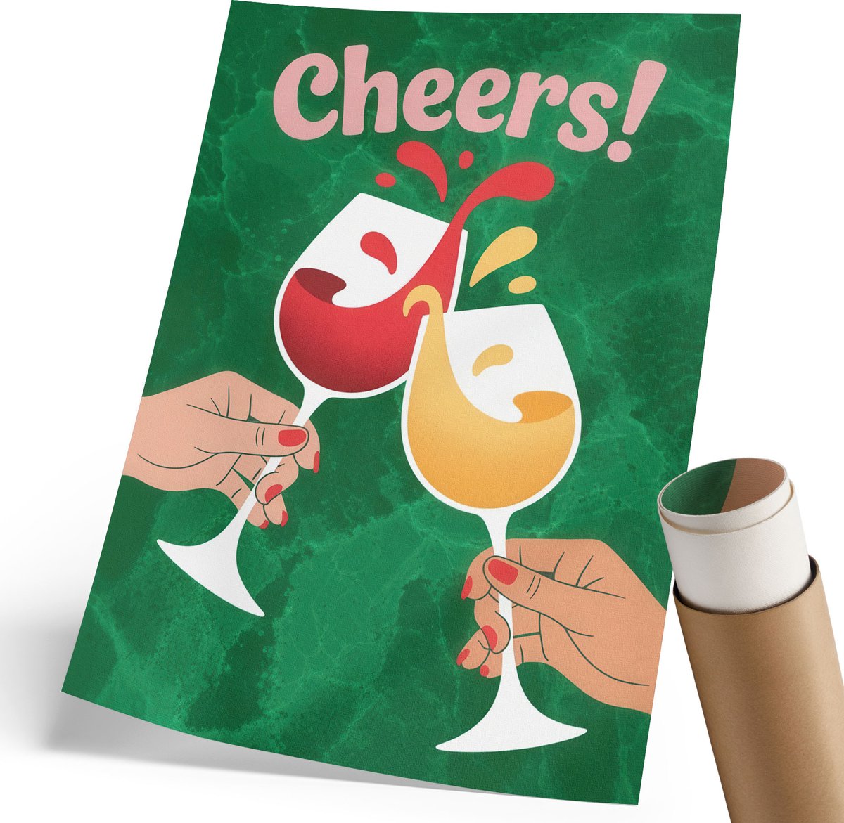 Coloray Polycanvas Poster - Een Toast Op Het Leven, Illustratie - 210 x 297 mm - Groen Design - Rechthoek - Wandkunst - Woonkamer, Slaapkamer, Kantoor - Popcultuur