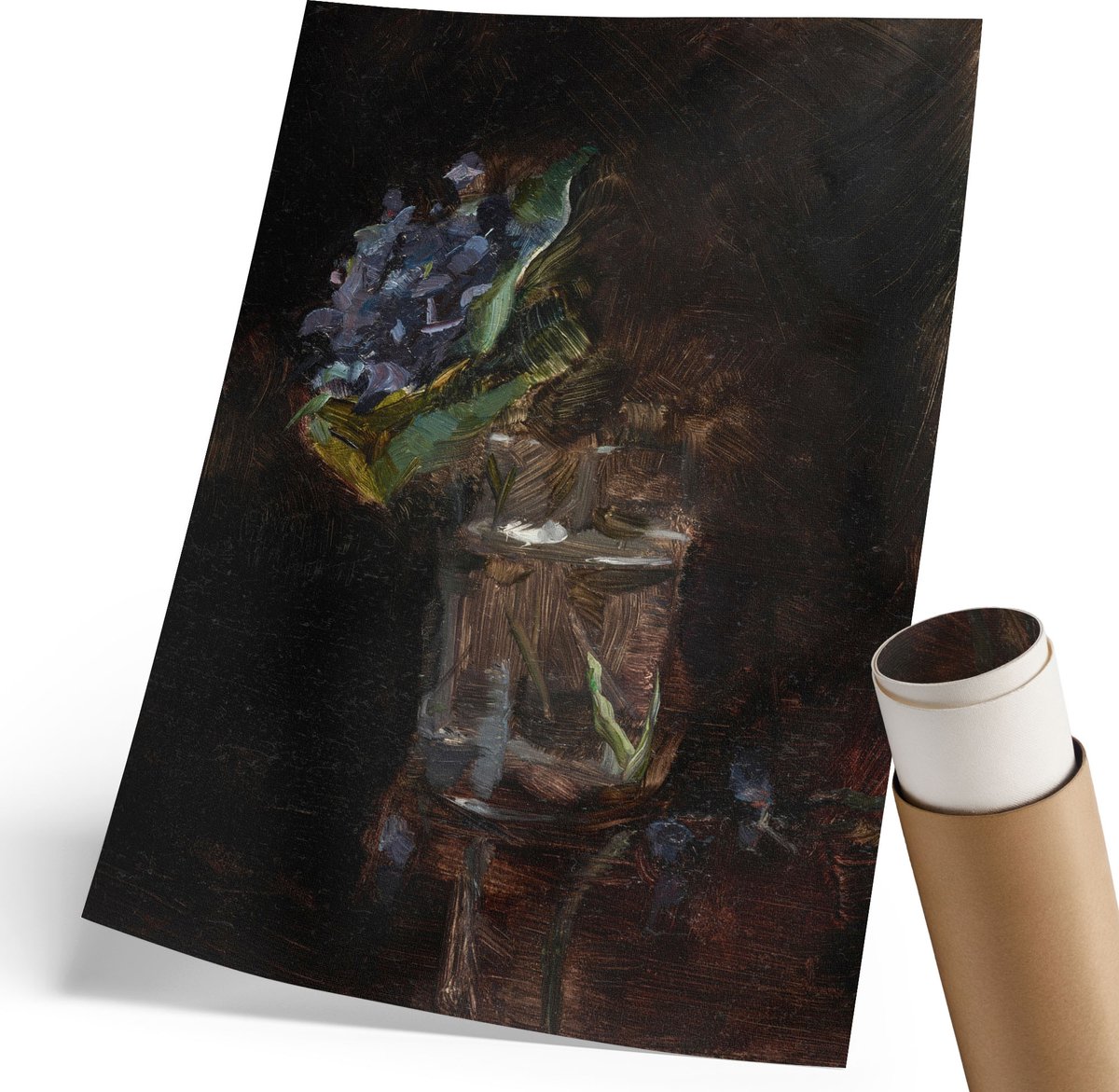 Coloray Polycanvas Poster - Een Boeket Viooltjes, Schilderen - 210 x 297 mm - Zwart Kunst - Rechthoek - Muurdecoratie - Woonkamer, Slaapkamer, Kantoor - Klassiek