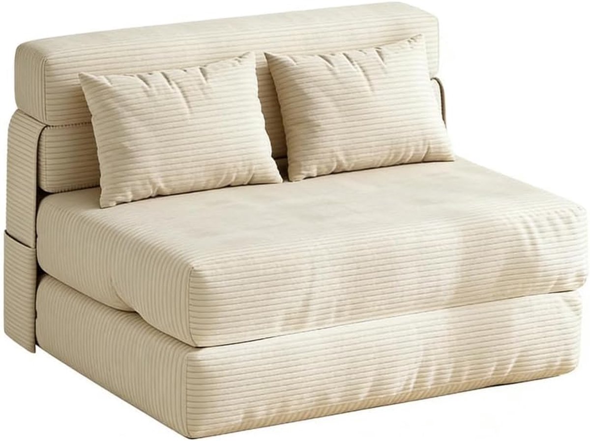 Beige 4‑in‑1 opklapbare futon‑slaapbank‑vloerbank met 2 kussens‑rugsteun‑verstelbaar‑193 × 102 × 15 cm‑voor woonkamer, slaapkamer en gastenkamer
