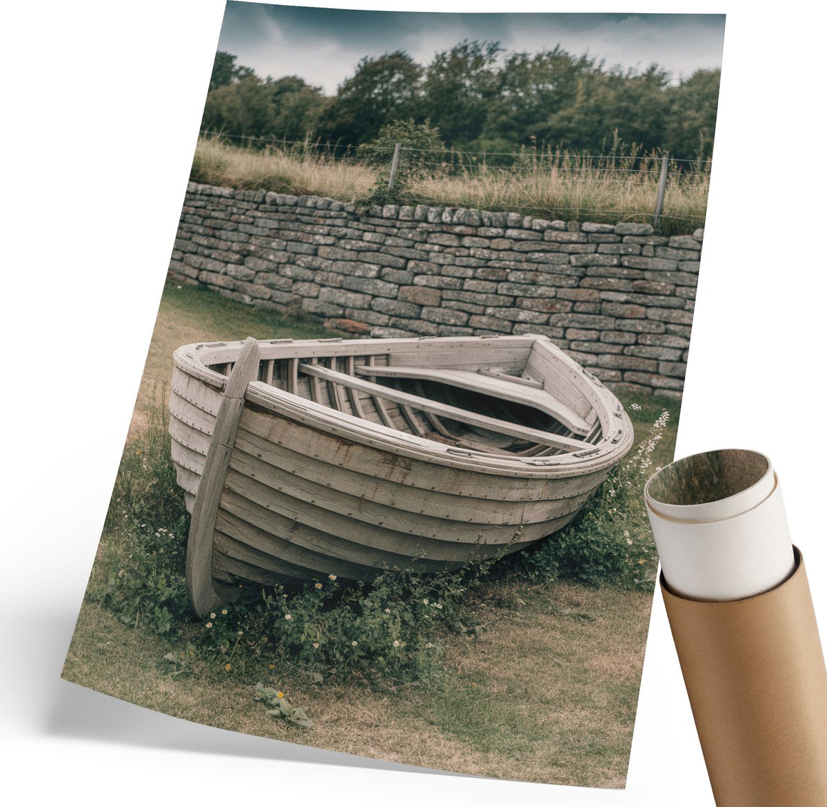 Wallfluent Canvas Poster Polycanvas - Bloemenharmonie, Illustratie - 297 x 420 mm - Roze Poster - Rechthoek - Wandkunst - Woonkamer, Slaapkamer, Kantoor - Romantisch