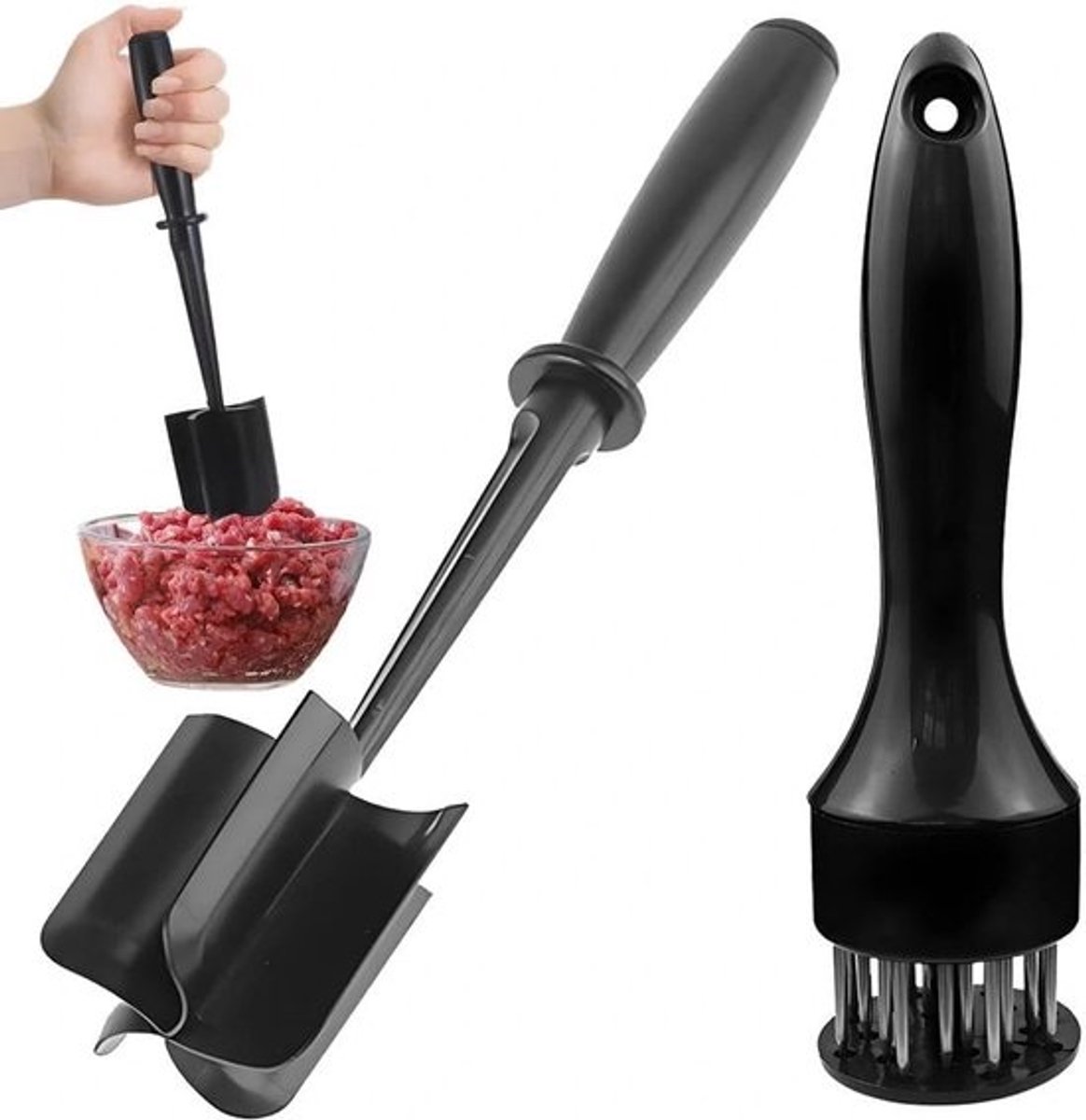 Vleesmolen Set - Keuken Tools - Vlees Bereiden - Met Zachte Naalden - 19x5 cm - Zwart