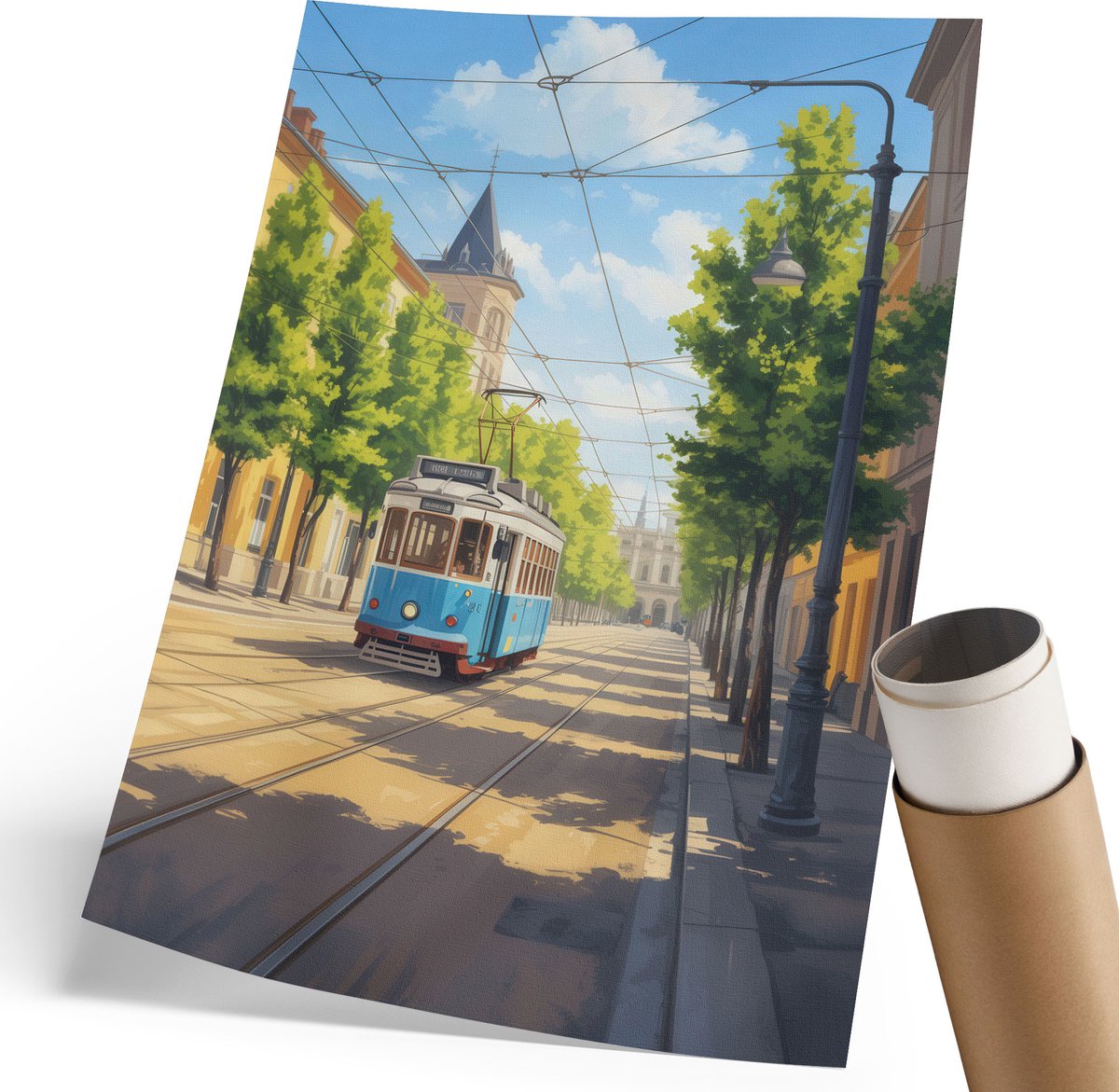 Coloray Polycanvas Wandposter - Een Zeilschip En Een Panorama, Blauw - 420 x 594 mm - Grijs Motief - Rechthoek - Canvasposter - Slaapkamer - Klassiek