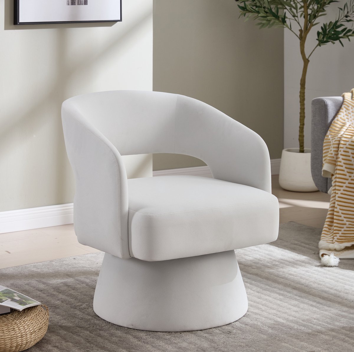 MODFU - Fauteuil - Draaibaar - Open Rug - Velvet - Beige - Metaal