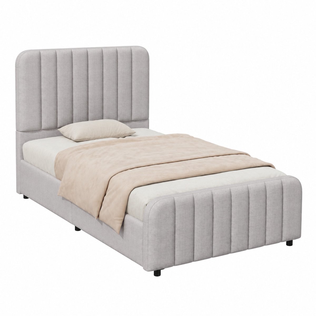 WUVRIE Polsterbed 90x200 cm met hydraulische opbergruimte, lattenbodem en gestoffeerd hoofdbord, grijs
