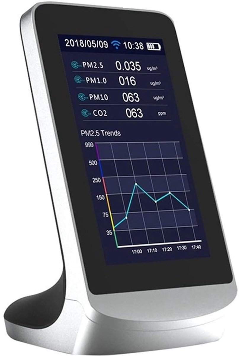Luchtkwaliteit Tester - CO2 Meter - Binnenklimaat Monitoren - Real-time Metingen - 4.3-inch LCD - Zwart