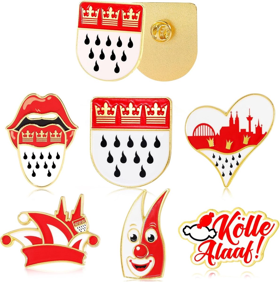 Köln Pins voor Carnaval Kostuum in Rood en Wit - Perfecte Accessoires voor Feestelijke Outfits en Themafeesten