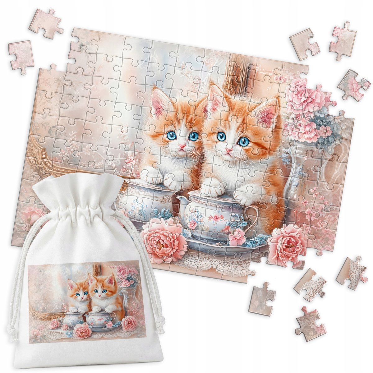 Puzzel met schattige kittens en bloemen, 120 stukjes