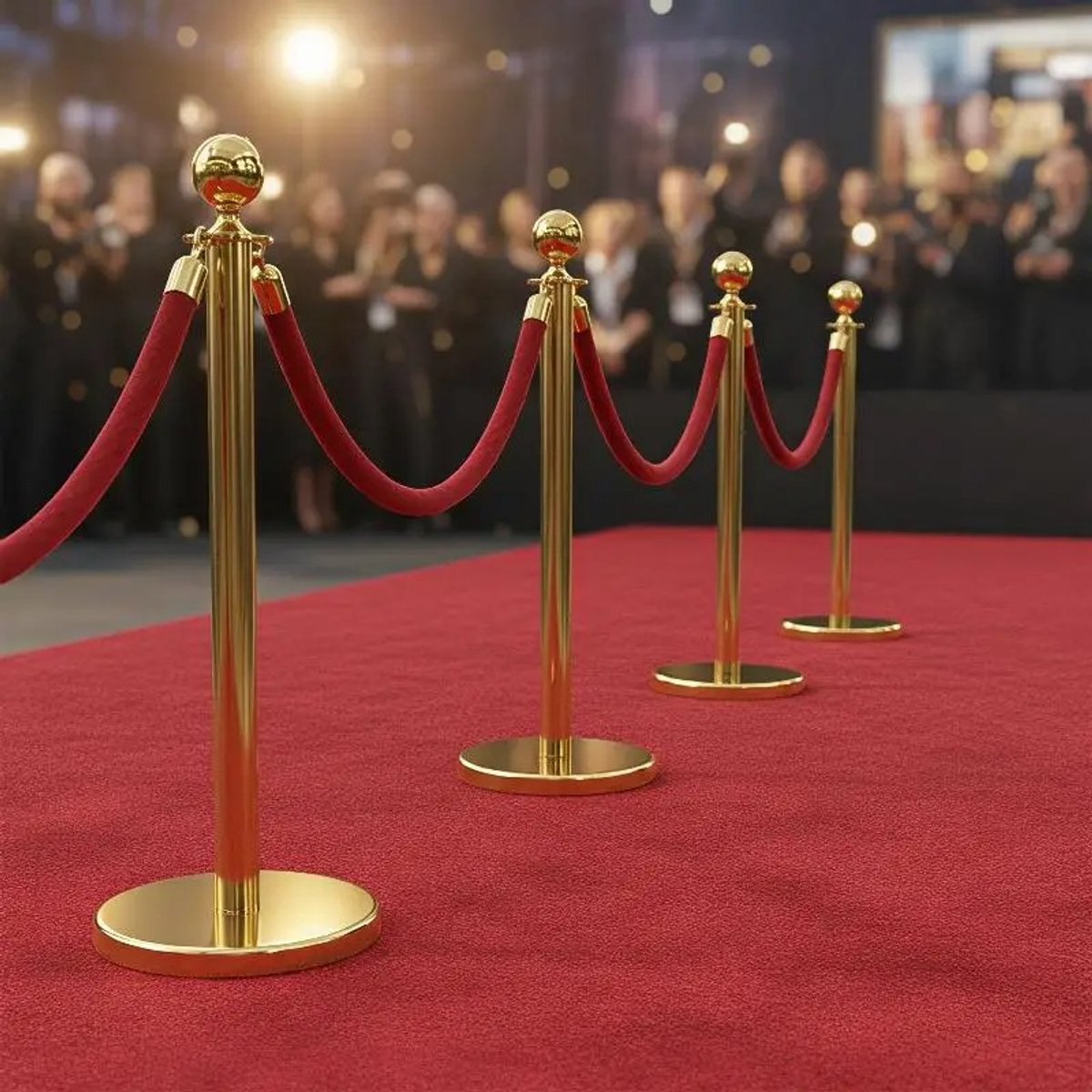 Blinxz.store - VIP- Bruiloft versiering - Bruiloft decoratie - Touwstandaards goud 4 stuks met 3 fluwelen touwen- Gouden afzetpalen met fluwelen koorden - Fluwelen afscheidingspalen goud - Gouden afzetstandaards met fluwelen touwen