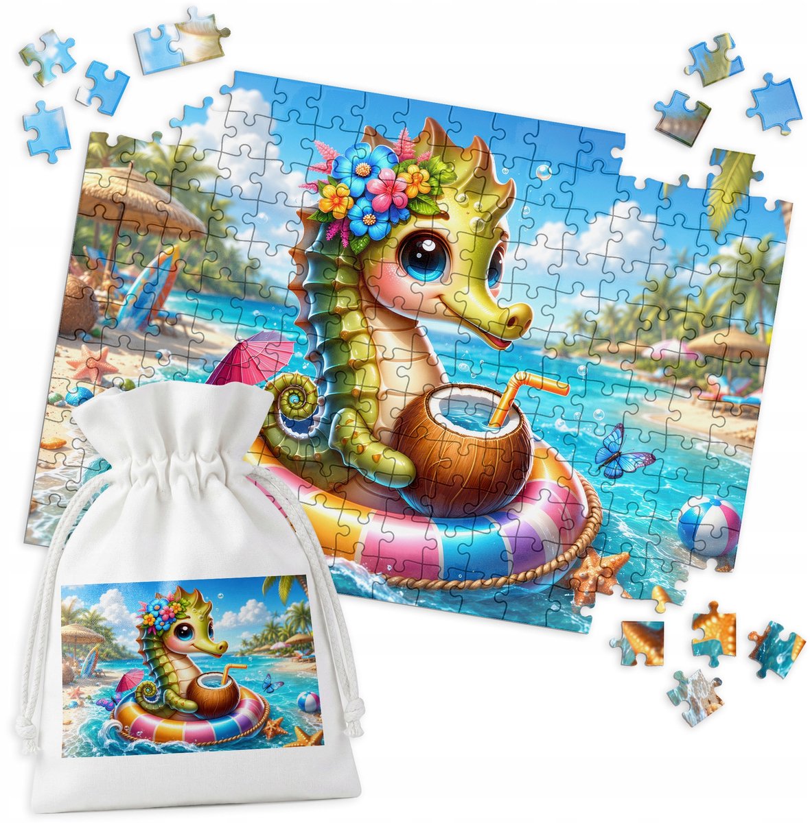 192-delige Puzzel: Zeepaardje, Strand, Palmboom, Kokos