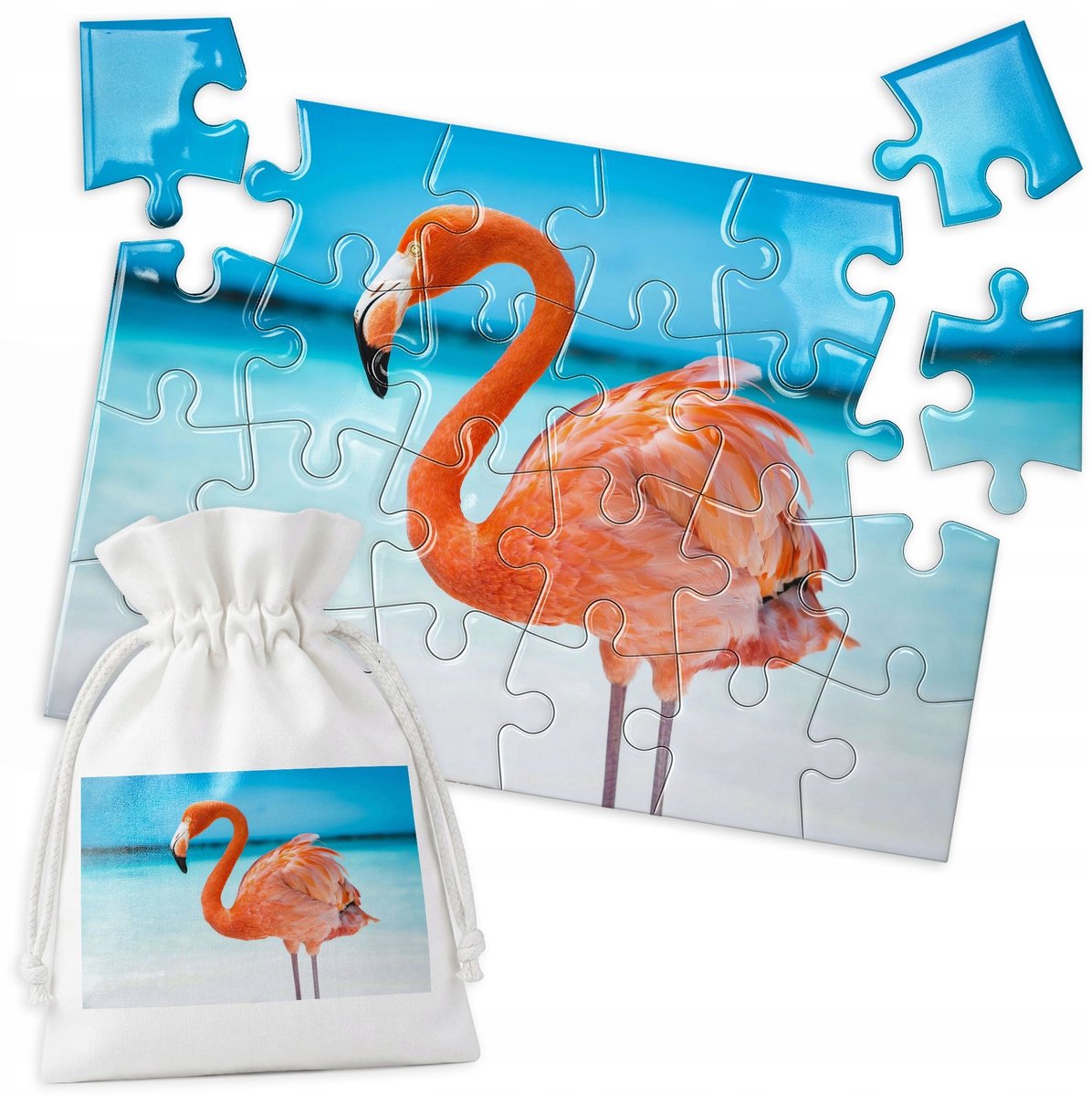 Traditionele Puzzel - Flamingo op Strand - 24 Stukjes