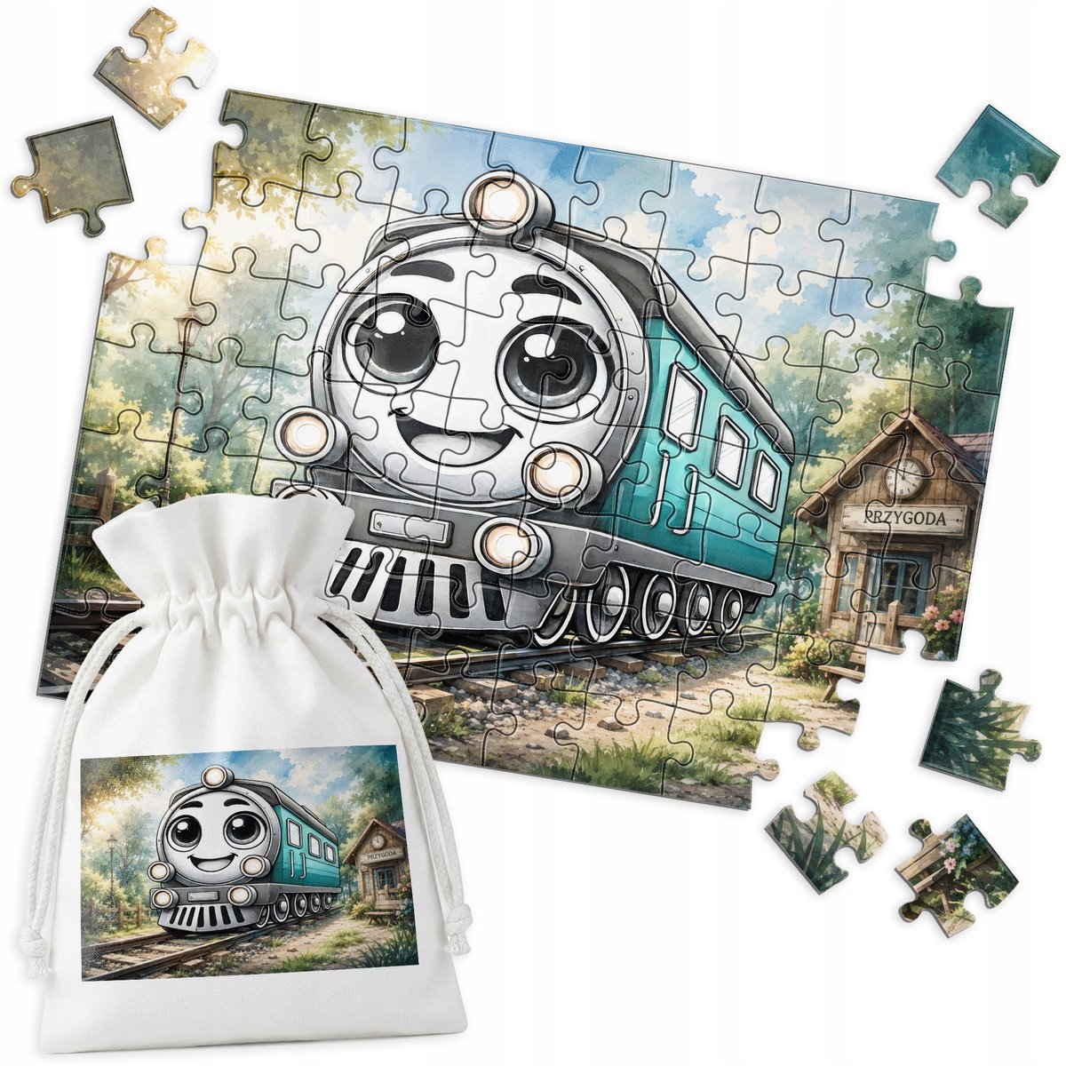 Houten Puzzel Trein Gezicht - 70 stukjes
