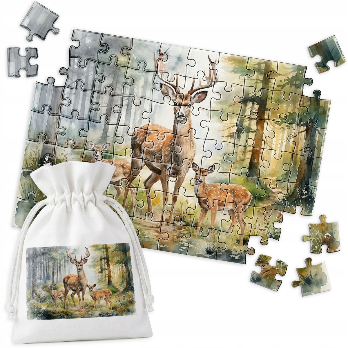Acquarel Herten Puzzel - Bos, Takken, Groen - 70 stukjes