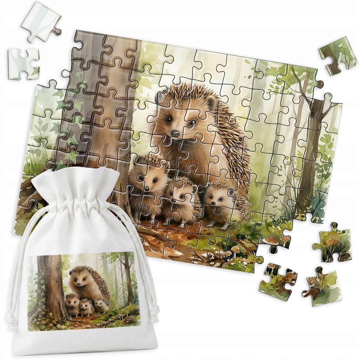 70-delige puzzel: Egel Familie Bos Aquarel - Educatief Speelgoed