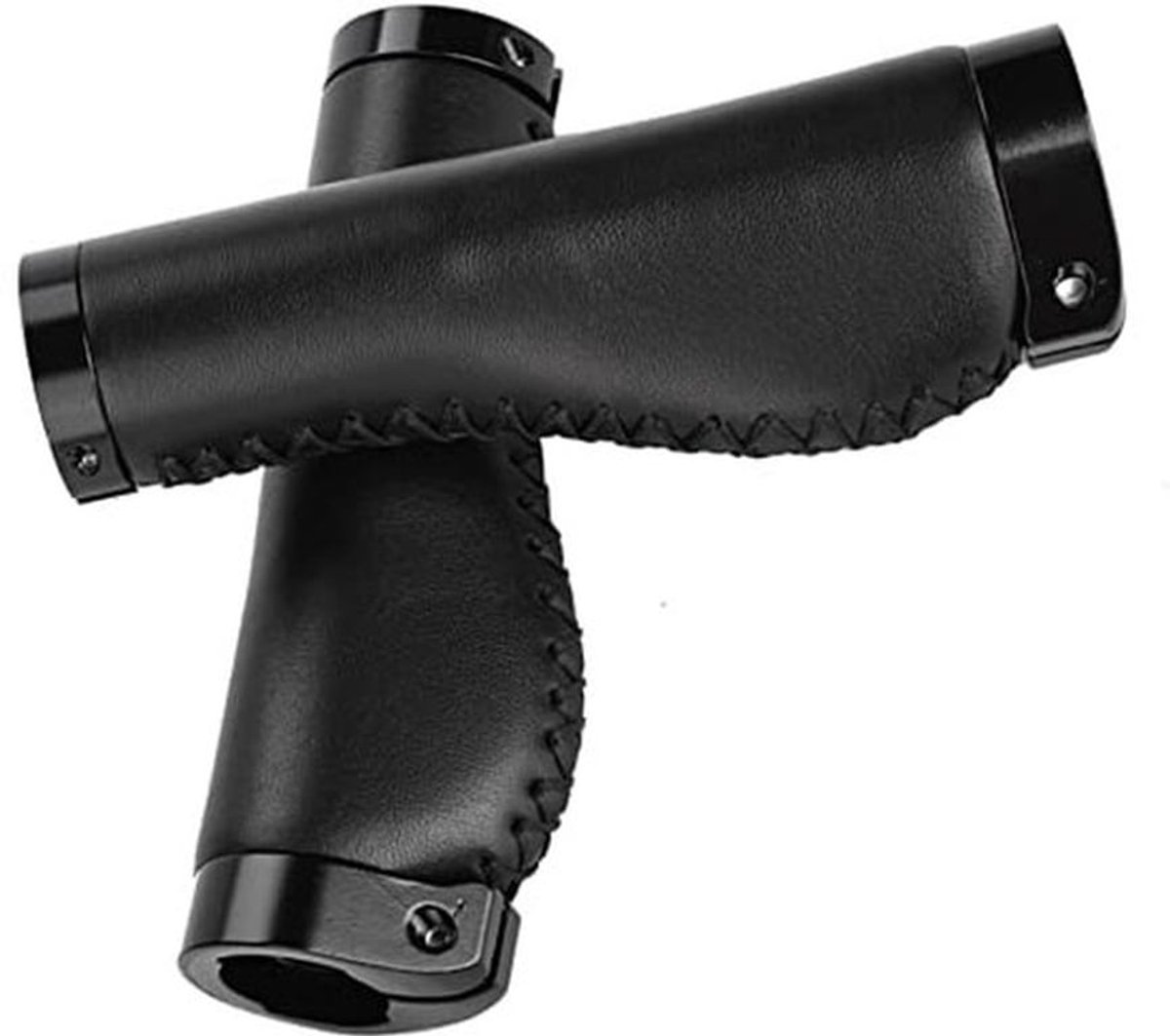 - Leren fietshandvatten - Fietsstuur greep - Ergonomisch design - Zwart - PU-leer - Eenvoudig te installeren - Geschikt voor fiets - Retro ..
