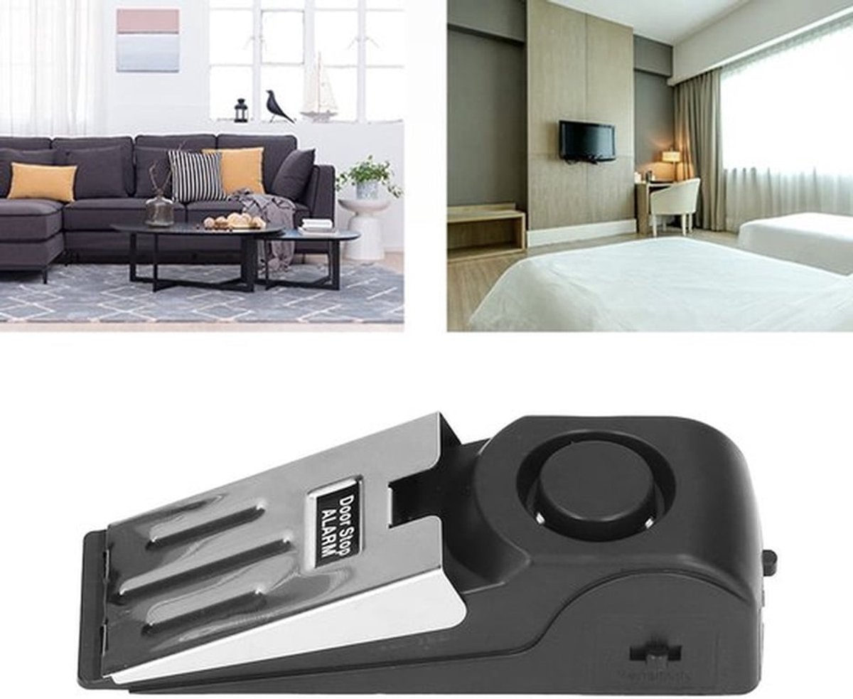 - Beveiligingsstang voor deur - Deurstopper - Draadloos Deuralarm - 120 dB - Antinbraak - Veiligheidsoplossing - Geschikt voor elke deur - Compact
