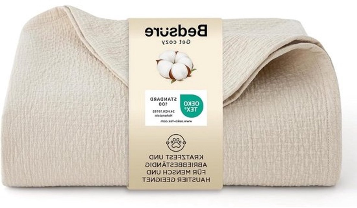 Mousseline Deken - Katoenen Deken - Comfortabel Ontspannen - Ademend Materiaal - 150 x 200 cm - Beige
