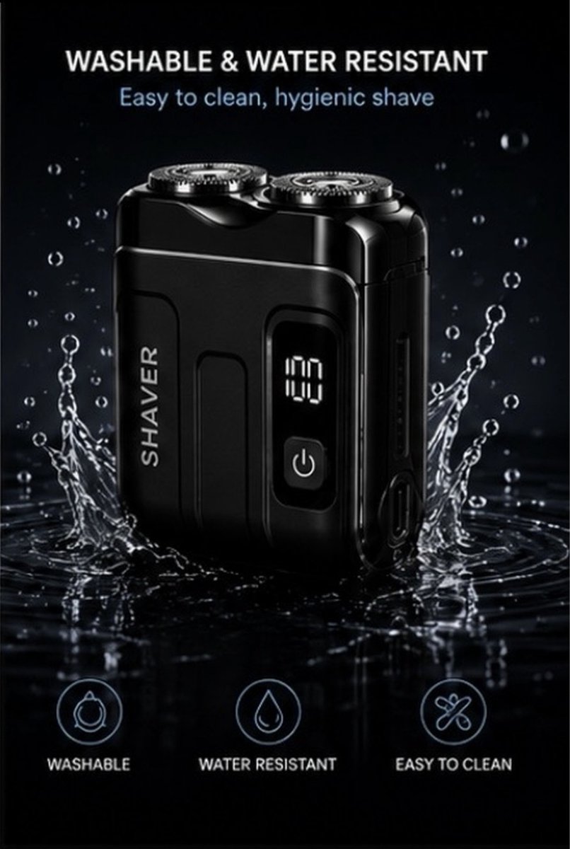 Mini Elektrisch scheerapparaat R18 USB-C Oplaadbaar- Draadloos- Compact- Dubbele Scheerkop - Zwart