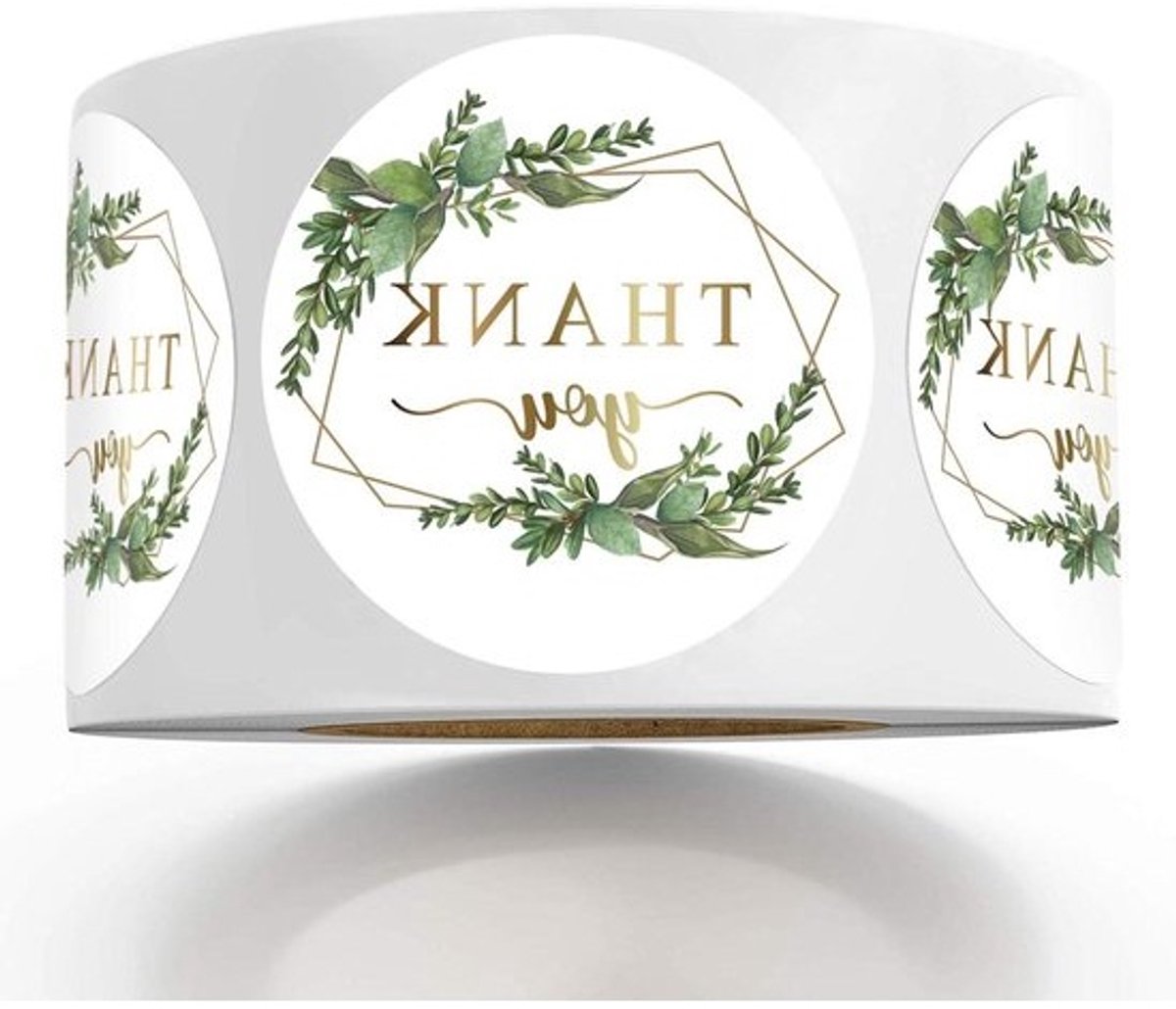 Bedankstickers Rond - Groene Krans Labels - Cadeaus Versieren - Gouden Bladeren Design - 36 cm Doorsnede - Groen