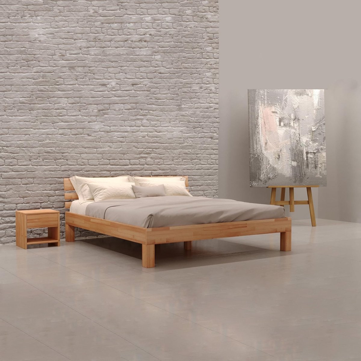 Bedframe 140x200 cm - Industrohome Solid Beechwood Bed met Hoofdeinde - Modern en Stabiel Ledikant