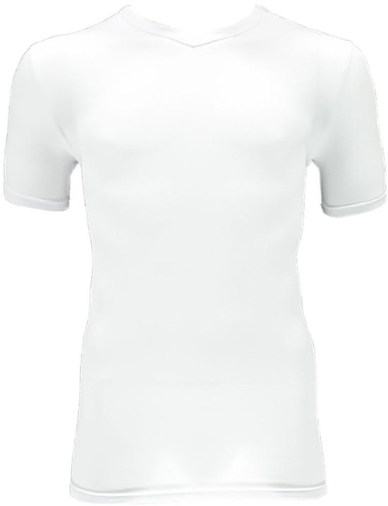 Een wit kort T-shirt met V-hals voor heren.