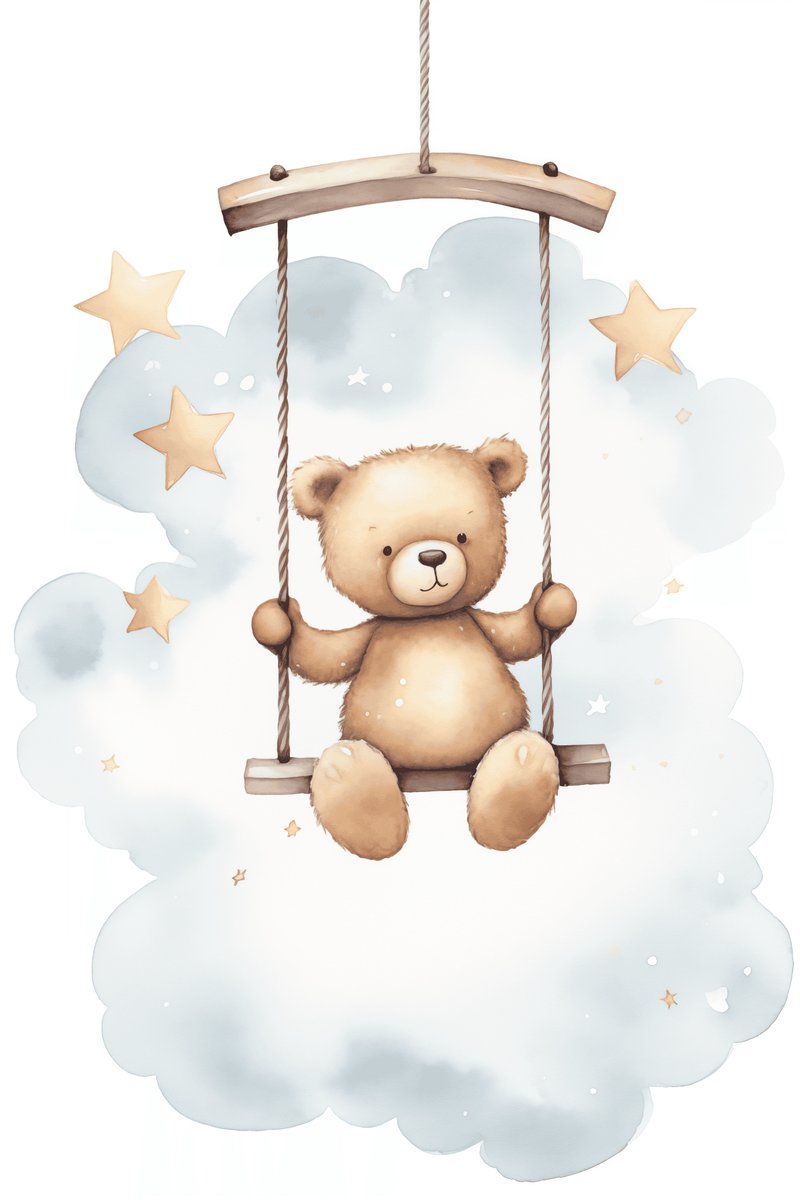 Lief Beertje - Teddybeer - Beertje Schommelen - Kinderkamer - Babykamer - voor Kinderen - Beren - posters - formaat 70x100cm - Wanddecoratie - L1870YR