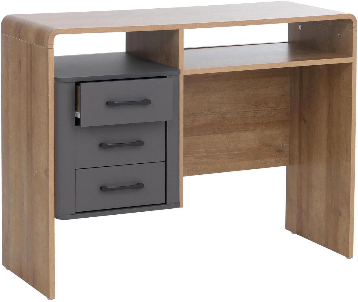 Bureau MCW-P43, kantoortafel/computertafel, 3 lades, MDF, 75 x 100 x 40 cm ~ Rivera-eikenlook, donkergrijs