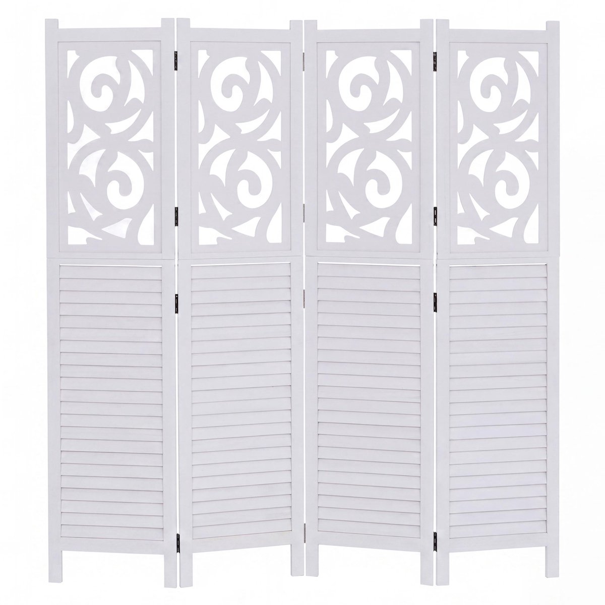 Kamerscherm T568, scheidingswand, privacywand, ruimteverdeler, met ornamenten, opvouwbaar, paulowniahout, 170 x 160 cm ~ wit