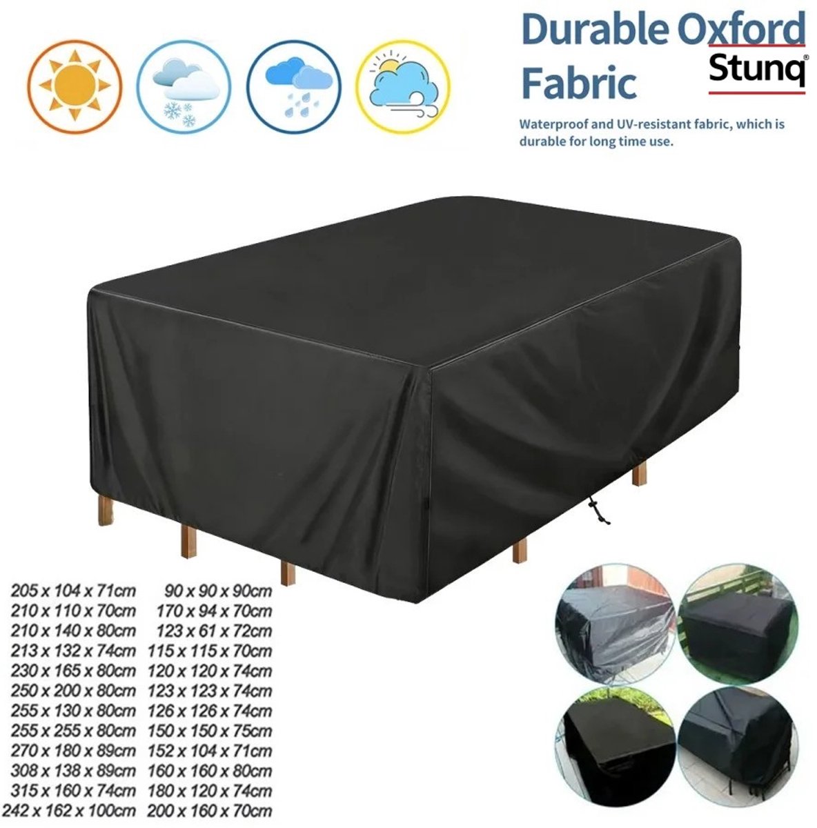 Stunq Tuinmeubelhoes waterdicht - Beschermhoes voor tafel en stoelen - UV-bestendig - Oxford stof - Zwart