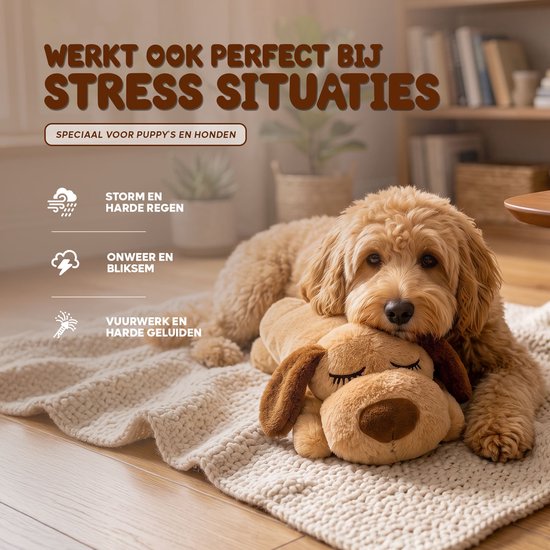 Bruine hondenkuffel onder een hond, op een deken. Perfect bij stresssituaties.