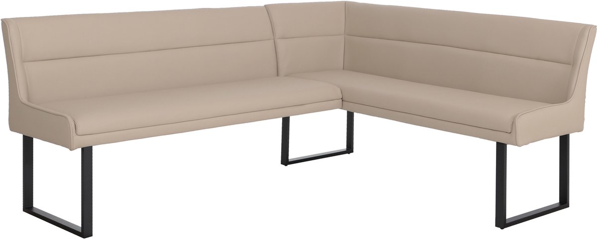 Hoekbank MCW-O81, eetkamerbank, kunstleer en metaal, 209 x 158 cm ~ beige