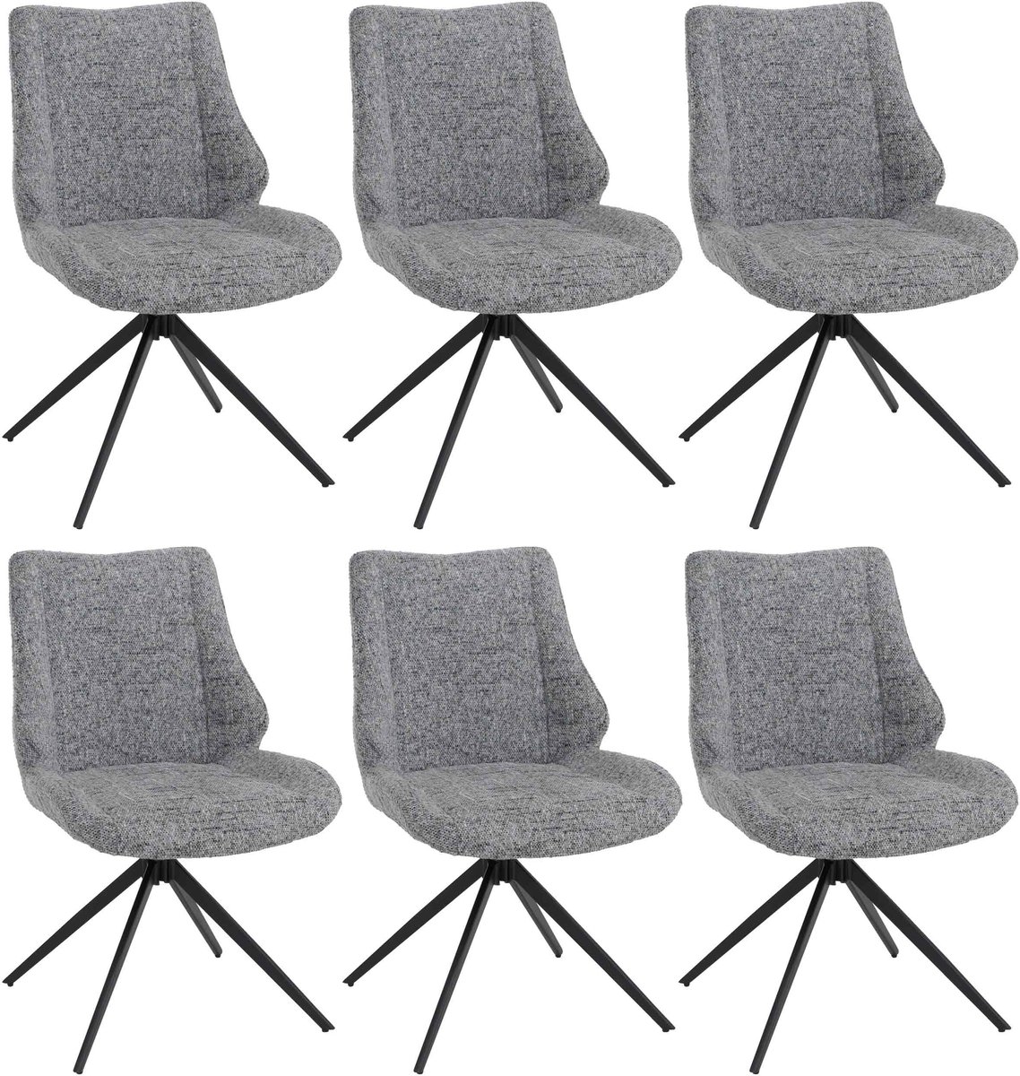 Set van 6 eetkamerstoelen MCW-O48, keukenstoel, draaibaar met Auto-Return, stof/textiel chenille (410 g/m²) Oeko-Tex ~ lichtgrijs