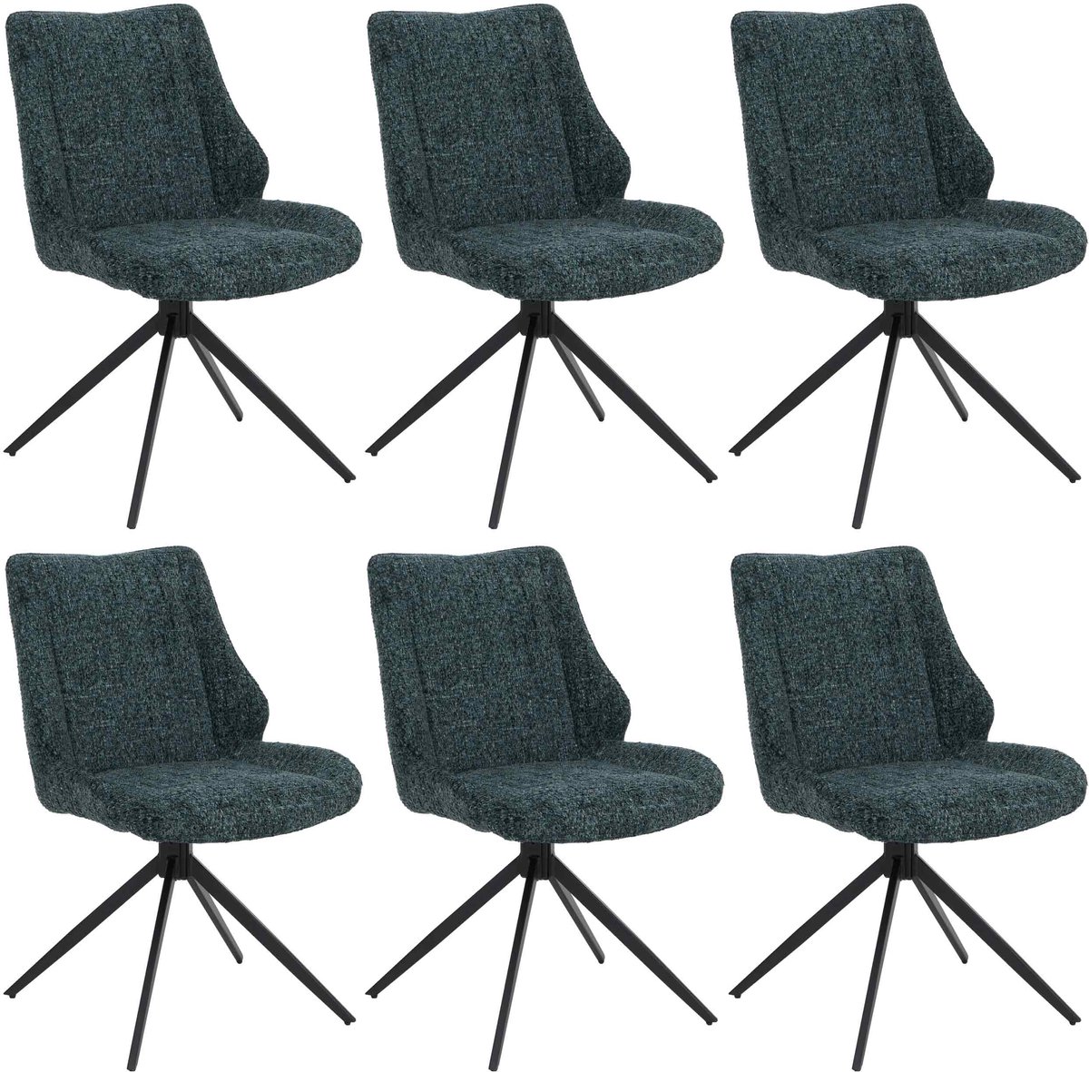 Set van 6 eetkamerstoelen MCW-O48, keukenstoel, draaibaar met Auto-Return, stof/textiel chenille (410 g/m²) Oeko-Tex ~ donkergroen