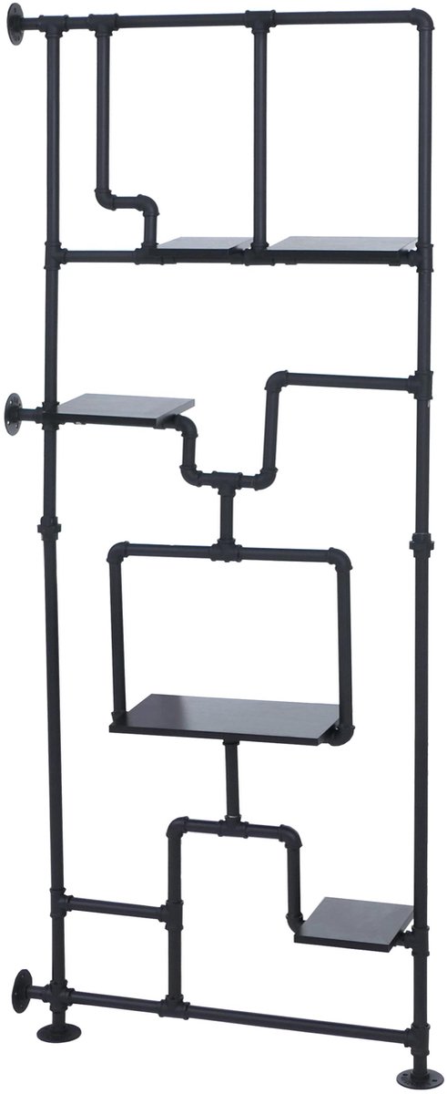 Ruimteverdeler met plank MCW-P10, woonplank opbergplank, industrieel metaal melamine MVG 203x80x20cm ~ zwart