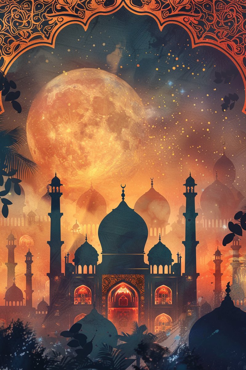 Arabische Moskee Poster - Arabische - Geloofs - Gebeds - Huisdeco - Abstracte - posters - formaat 70x100cm - Wanddecoratie - L2216BY