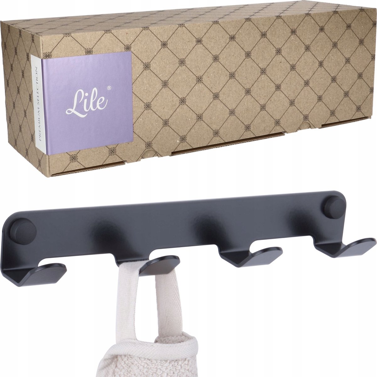 Lile Loft Wandrek met 4 Haken - Zwart Mat Roestvrij Staal