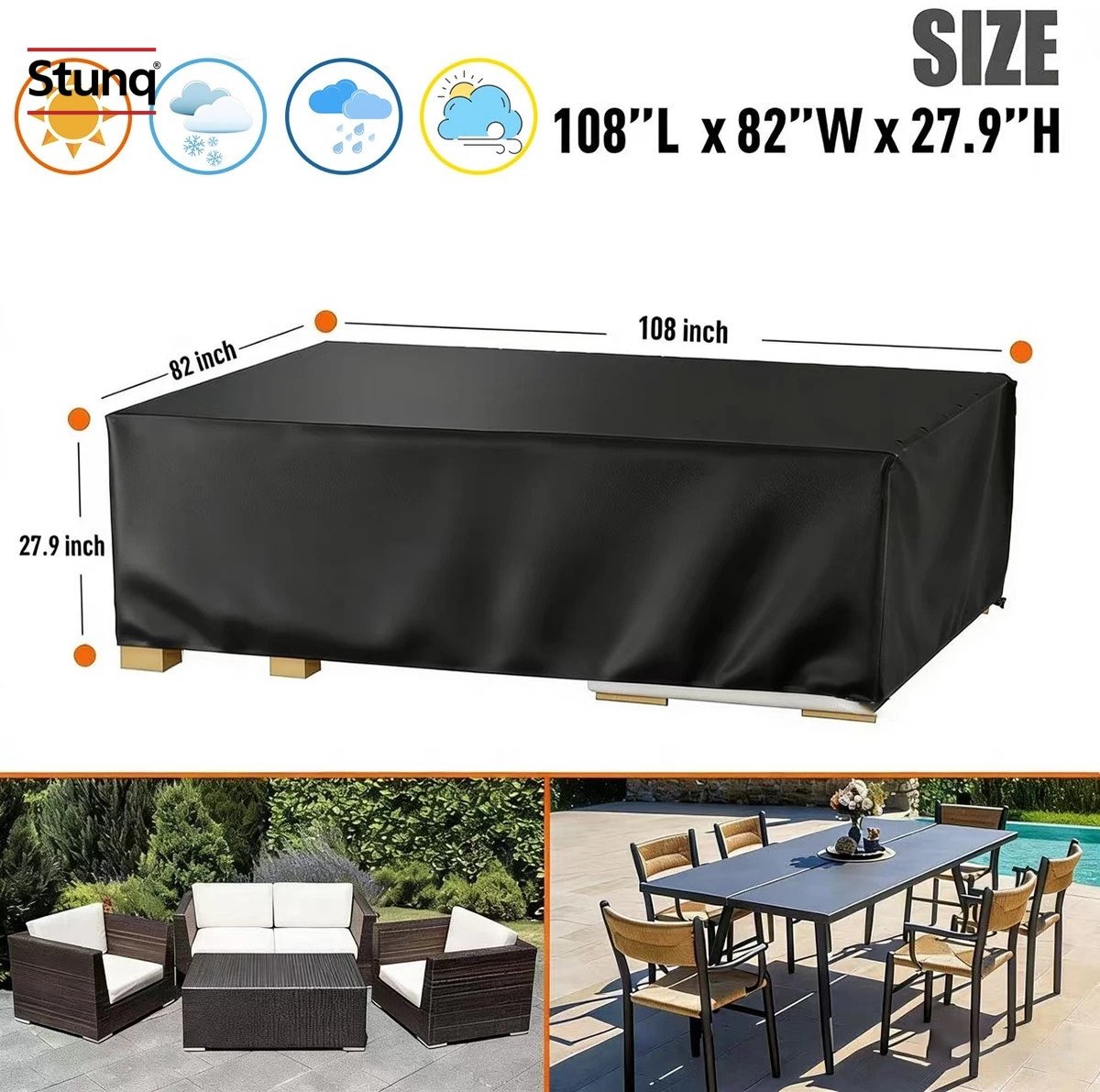 Stunq Tuinmeubelhoes 108x82x27,9 inch, waterdicht en UV-bestendig Zwart