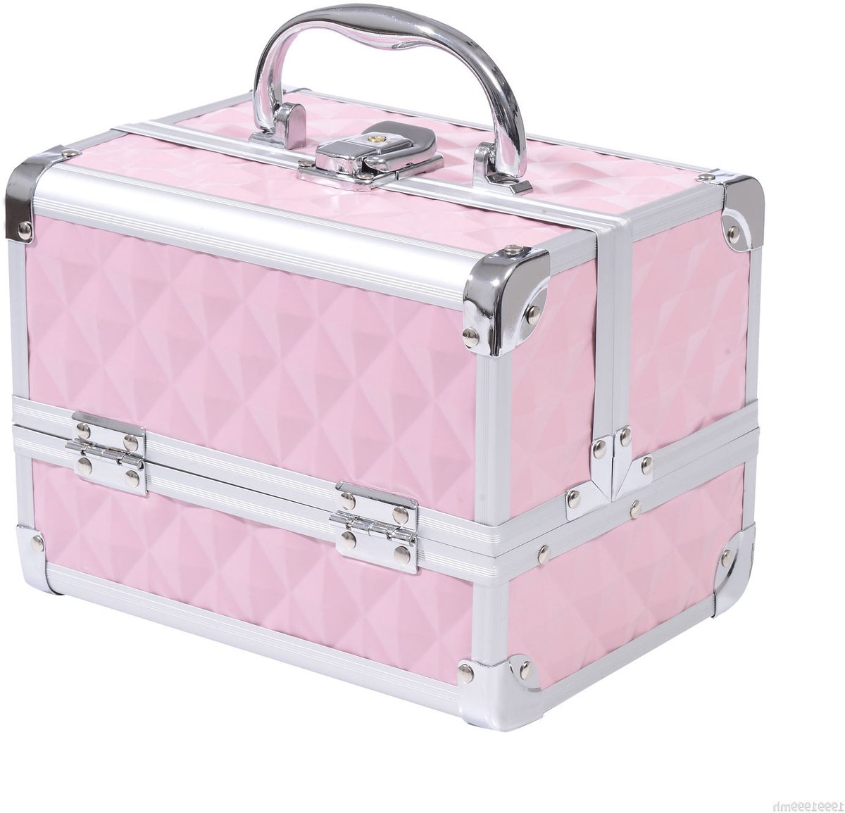 Make-upkoffer - opbergdoos met drie lagen en spiegel - inclusief 2 sleutels - 20x15x15cm - Aluminiumlegering - Roze