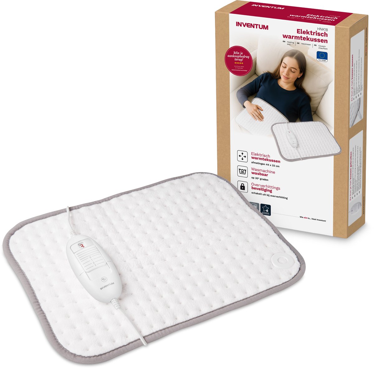 Bol.com Inventum HNK18 elektrisch warmtekussen 44x33 cm - Automatische uitschakeling - 3 warmtestanden - Fleece - Verwarmingskus... aanbieding