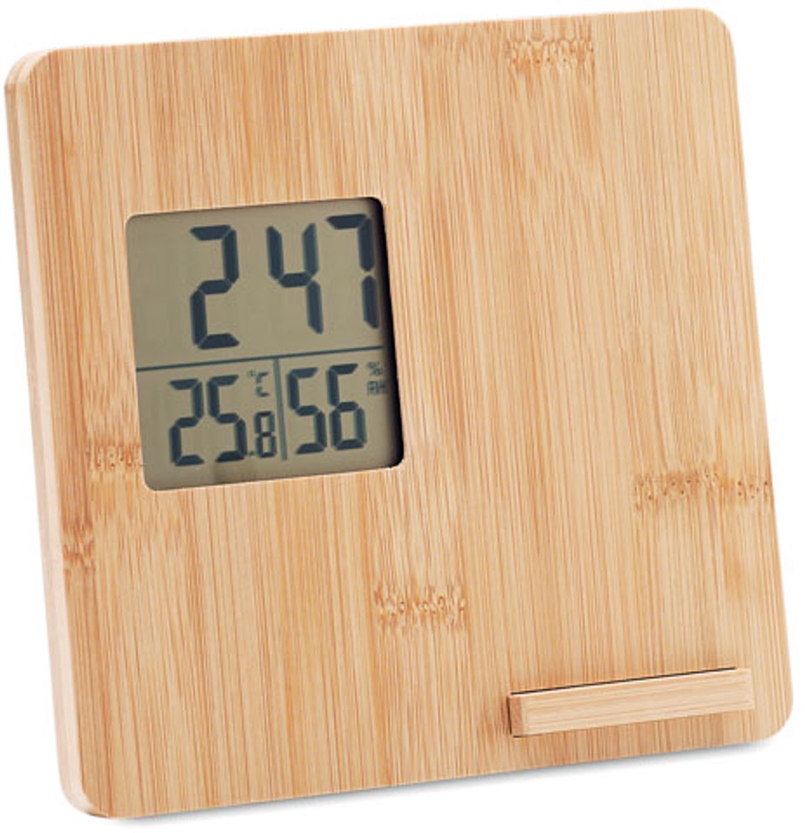 Digitale Bureauklok van Bamboe Hout -15W Draadloze Oplaadstation