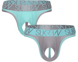SUKREW U-Style Classic Thong Multipack 1x Peppermint + 1x Silver Sparkle - MAAT XS - Erotisch Heren Ondergoed - String voor Man - Sexy mannen String