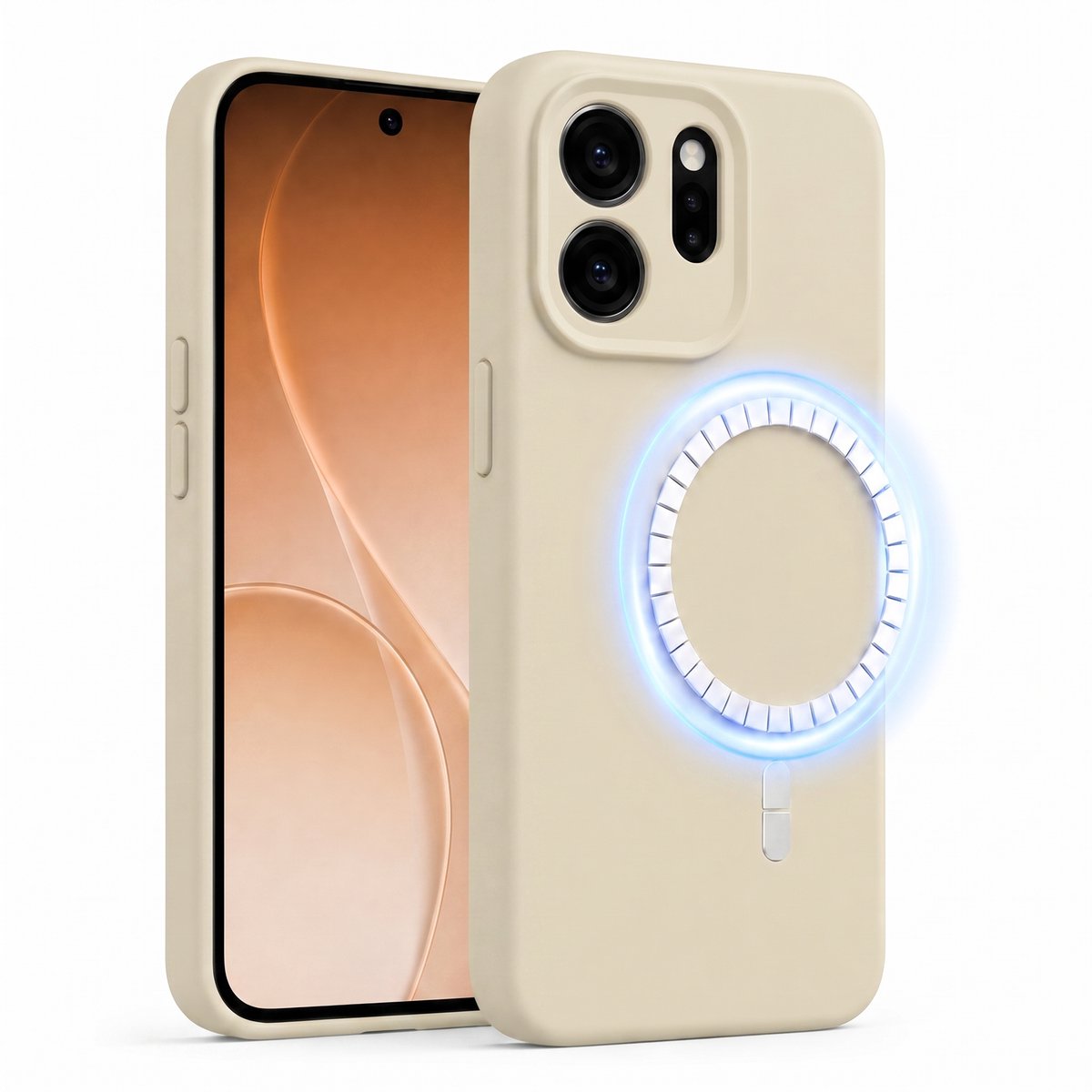 Hoesje geschikt voor Oppo Reno 15 Pro - Hoesje geschikt voor Magsafe - Draadloos opladen - Gehard Glas - Creme