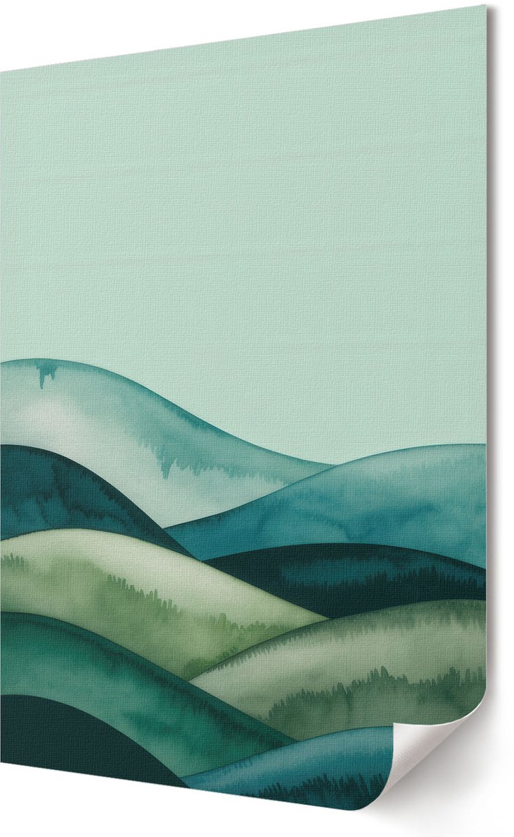 Coloray Polycanvas Wandposter - Bergen Boven Bergen, Schilderen - A2 - Groen Design - Rechthoek - Interieurdecoratie - Woonkamer, Slaapkamer, Kantoor - Japanse